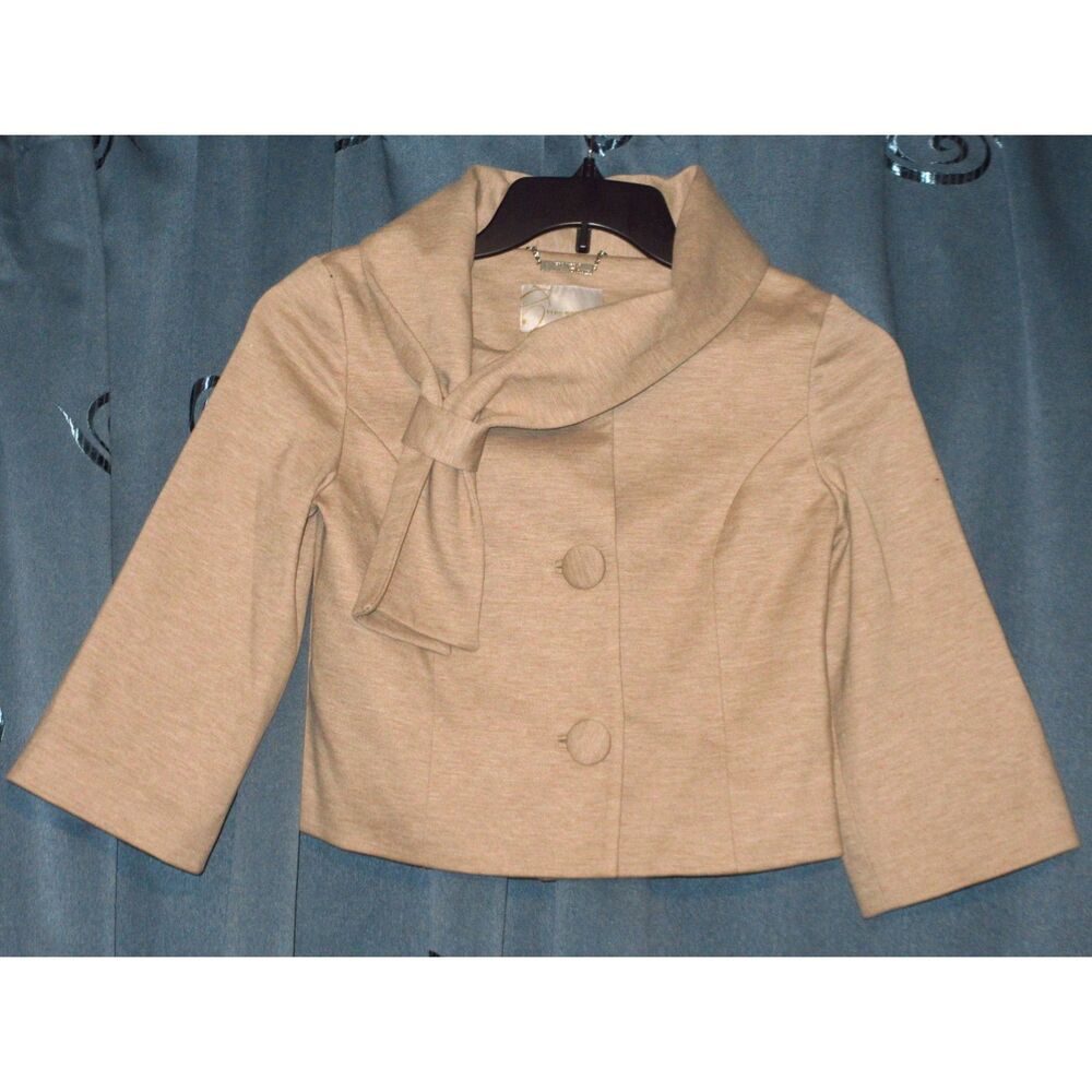 NWT 'Vero Moda Classic' Cropped Blazer Beige Tie Neck Blazer Vintage Style Chic
